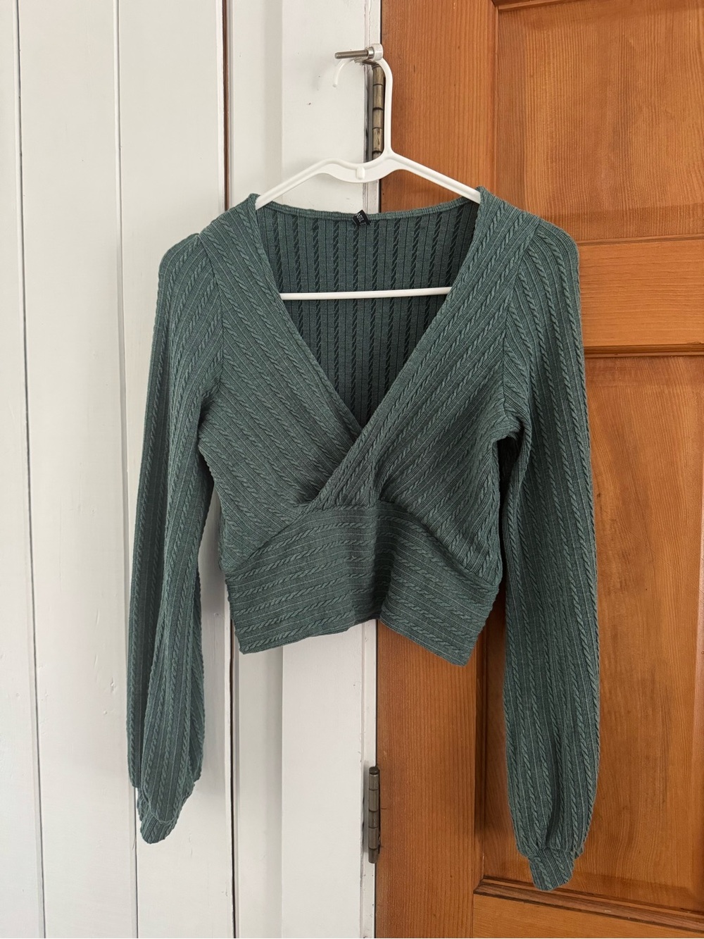Zaful Dark Teal Ribbed Wrap Sweater Top